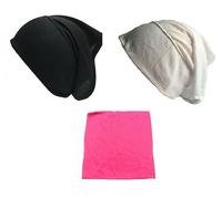 Shoes Lane New Pack of 3 Tube Assorted Colour Under Hijab Tube Bonnet Cap Head Cover (Black-White-Fuchsia)