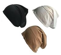 Shoes Lane New Pack of 3 Tube Assorted Colour Under Hijab Tube Bonnet Cap Head Cover (Black-White-Light Brown)