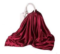 Shoes Lane New Satin Silk Shiny Plain Solid Colours Large Square Plain Head Neck Scarf Wrap 90 X 90 cm (Wine)