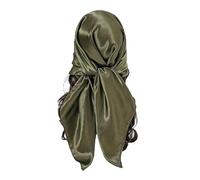 Shoes Lane New Satin Silk Shiny Plain Solid Colours Large Square Plain Head Neck Scarf Wrap 90 X 90 cm (Olive Green)