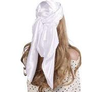 Shoes Lane New Satin Silk Shiny Plain Solid Colours Large Square Plain Head Neck Scarf Wrap 90 X 90 cm (White)