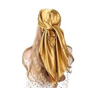 Shoes Lane New Satin Silk Shiny Plain Solid Colours Large Square Plain Head Neck Scarf Wrap 90 X 90 cm (Bright Golden)