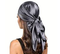 Shoes Lane New Satin Silk Shiny Plain Solid Colours Large Square Plain Head Neck Scarf Wrap 90 X 90 cm (Dark Grey)