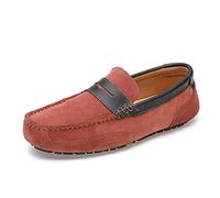 Shoes Men's Loafers Genuine Leather Stitching Details Suede Vamp Round Toe Penny Loafer Flexible Flat Heel Resistant Anti-Slip Comfortable Fashion(Brick Red,9.5 UK)