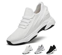 Shoes Mens Sneakers 4" Invisible Height Breathable Mesh Walking Training Shoes(White 8 Cm,7 UK)
