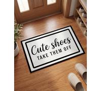 Shoes Off Doormat 18x30 Inch - Funny “Cute Shoes Take Them Off” Welcome Mat - Modern Black and White Front Door Mat, Indoor Outdoor Entryway Rug