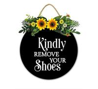 Shoes Off Please Front Door Sign - Kindly Remove Your Shoes Rustic Wooden Entryway Decor, 28x28 CM Door Hanger Plaque, Farmhouse Style House Rules, Porch Welcome Gift