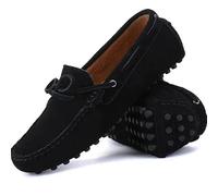 Shoes Smoking Loafer for Men Genuine Leather Round Toe Stitching Details Suede Vamp Deck Shoes Lightweight Anti-Slip Flexible Driving Slip on
