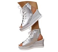 Shoes with Women's Europe and Us Style Round Open Toe Front Lace Women Large Size with Sandals Shoes Women's Boots Red, silver, 7 UK