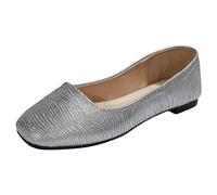 Shoes Women Casual Shoes Fashionable Pattern and Pure Color Shiny Square Toe Flat Bottom Comfortable and Non Slip Casual Silver