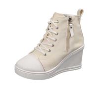 Shoes Women,Womens Walking Shoes,Women's Canvas 6in Very High Heel Lace Up Platform Pole Dance Ankle Boot with Zipper (White, 4)