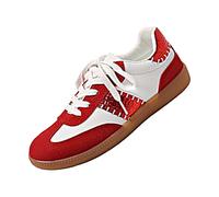 Shoes Women's Canvas Board Shoes Flat Patchwork Athletic Shoes Slip On Sneakers Fashionable Women's Shoes Lightweight Lace-Up Shoes Large Sizes Thick Bottom Sporty Casual Shoes, red, 8.5 UK
