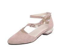 Shoes Women's Comfortable Flat Shoes Flat Spring Summer Hollow Four Seasons Shoes Women's Pearl Rhinestone Buckle Low Heel Lace, pink, 7 UK