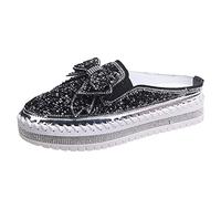 Shoes Women's Comfortable Flat Shoes Flat Spring Summer Shoes for Women with Bow Knot Sequins, black, 6 UK