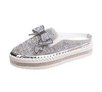 Shoes Women's Comfortable Flat Shoes Flat Spring Summer Shoes for Women with Bow Knot Sequins, silver, 8 UK