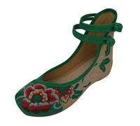 Shoes Women's Comfortable Shoes Flat Canvas High Strap Double Up Shoes Embroidered Women Aid Increase Women Casual Shoes, Green, 6 UK