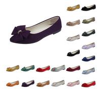 Shoes Women's Elegant Flat Heel Ballet Flats with Cute Bow Fashionable Elegant Classic Evening Shoes Flat Non-Slip Single Shoes Soft Sole Loafer Pumps Wedding Shoes, purple, 7 UK