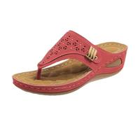 Shoes Women's Heel Women's Europe and the USA Large Yards Solid Colour Round Thick Hollow Outerwear Herringbone Sandals Drag Shoes Women's High Heels, red, 2/2.5 UK