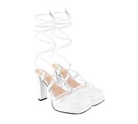 Shoetopia Strappy Block Heeled Sandals For Women & Girls, White, 6 UK