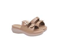 Shoetopia Women's Doctor-Buckle Heeled Sandal, Tan, 6 UK