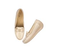 Shoetopia womens slip on loafers, beige, 9 UK