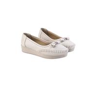 Shoetopia Womens Slip On Loafers, cream-coloured, 8.5 UK