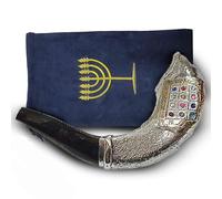 Shofart Israel 12 Tribes silver plated rams' ram horn shofar kosher from the Holy land + Free bag