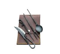SHOHASS Hand Forged Medieval Cutlery Set, Kitchen Use Set Handmade Twisted Handle Knife Fork Spoon Set Medieval Finish with Leather Case