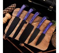 SHOHASS Handmade Carbon Steel Kitchen Knife Set with Leather case Cooking Knives Gift for Her Kitchen and Dining (Purple)