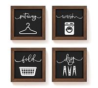SHOHAYTO Farmhouse Rustic Wooden Laundry Signs Set of 4 Wash Dry Fold Put Away, 8" x 8" Wall Decor