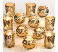 Gold Votive Candle Holders 12Pcs Assorted Gold Mercury Glass Votives Tealight Candle Holder Gold Candle Holders for Table Centerpiece Wedding Bridal Shower Engagement Party Festival Holiday Home Decor
