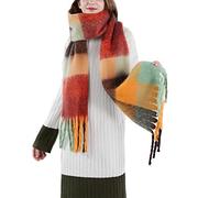 SHOHOKU Women's Large Wrap Scarf | Oversized plaid blanket cute womens scarves, Soft thick fall warm large rainbow scarf with tassels, suit cold weather