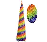 SHOKAN 5Ft Pop Up Christmas Tree, Collapsible Rainbow Christmas Tinsel Tree for Small Apartment, Colorful Artificial Pencil Xmas Tree for Indoor Outdoor Christmas Party Decorations