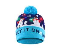 SHOKAN Light Up Christmas Hat - LED Cap With 6 Colorful Lights, Glow In The Dark Xmas Snowman Beanie, Unisex Blue Knitted Hat for Kids Adults Party Gift