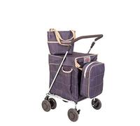 Sholley® Deluxe Range 'The Mulberry Combination' - Blue Check Design Folding Shopping Trolley, Grocery Cart, Matching Handbag, Cool Bag and Internal Separator Bag (Petite)