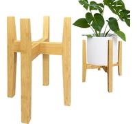 Sholramo Adjustable Plant Stand Indoor Bamboo Mid Century Modern Plants Stand Corner Plants Flower Holders Single Floor Plant Stands- 8.2-11.8 in (Pot & Plant Not Included) (Bamboo, （8.2-11.8in）)