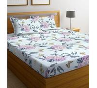 SHOMES Premium Cotton Flat Double Bedsheets with 2 King Size Pillow Covers | Double Bed Breathable | Wrinklefree | Ultrasoft 220 TC Supersoft | 90x90 Inches, 7X7.5 Feet | Floral, Light Blue Butterfly