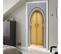SHOMEY 3D Door Mural Art Sticker Moroccan Style Golden Door 30.3 x 78.7 inch 3D Door Mural for Interior Doors, Self Adhesive Wall Art Stickers, Peel and Stick, Removable Vinyl Door Decal