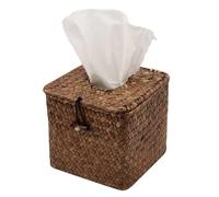 Shonmogar Square Seagrass Tissue Box Cover with Lid, Woven Tissue Box Holder, Wicker Tissue Holder for Bathroom Toilet Living Room Bedroom Kitchen Table Office Car, Coffee