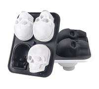 SHONSILIC 3D Skull Ice Cube Mold, Large Ice Cube Tray, Skull Shape Silicone Ice Mold with Clear Funnel-type Lid, Make 4 Funny Giant Ice for Whiskey Cocktails and Juice, Black