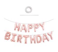 Shonye 16-Inch Happy Birthday Balloon Set - Party Decoration Supplies With Banner, Foil Balloon, Ribbons and Straw - Rose Gold