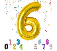 Shonye 40Inch Number Balloon with a Straw, Foil Mylar Helium Balloons Decoration Supplies, Digital Balloon Birthday Parties/Anniversary/Memory Day, Reusable Foil Balloon -Gold Number 6 Balloon