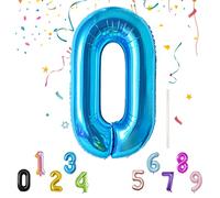 Shonye 40Inch Number Balloon with a Straw, Foil Mylar Helium Balloons for Decor Supplies, Digital Balloon for Birthday Parties/Anniversary/Memory Day, Reusable Foil Balloon -Blue Number 0 Balloon