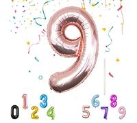 Shonye 40Inch Number Balloon with a Straw, Foil Mylar Helium Balloons for Decor Supplies, Digital Birthday Parties/Anniversary/Memory Day, Reusable -Rose Gold 9