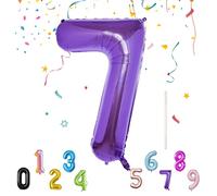 Shonye 40Inch Number Balloon with a Straw, Foil Mylar Helium Balloons for Decoration Supplies, Digital Birthday Parties/Anniversary/Memory Day, Reusable -Purple 7