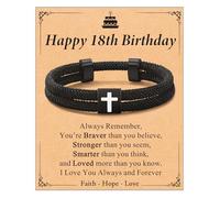 Shonyin 6-21 Birthday Gifts for Boy, Faith Cross Bracelet for Son Grandson Nephew, 7-13, Stainless Steel, no gemstones