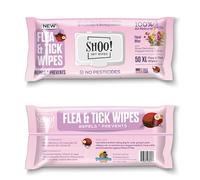 Shoo! Flea & Tick Wipes for Dogs | Convenient, Easy On-The-Go Protection | Plant Based, Natural Oils, Chemical Free | Repels & Prevents | 50 XL Wipes | (Floral Bliss)