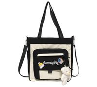 Shool Girl Bag School Shoulder Bag Laptop Messenger Bag | Gym Sports Canvas Bag Aesthetic Casual School Bag with Shoulder Tram Bag, Black, Consulte la descripción