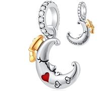 Shoot for the Moon Pendant Charms with Graduation Cap, fits Pandora Graduate Bracelet, 925 Sterling Silver Crescent with Bachelor's Hat Beads, Gift for Student/Grandson/Daughter