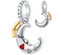 Shoot For The Moon Pendant, Crescent with Graduation Cap Charms fit Pandora Graduate Bracelet, 925 Sterling Silver I Love You to the Moon and Back Bead, Gift for Valentines/BFF